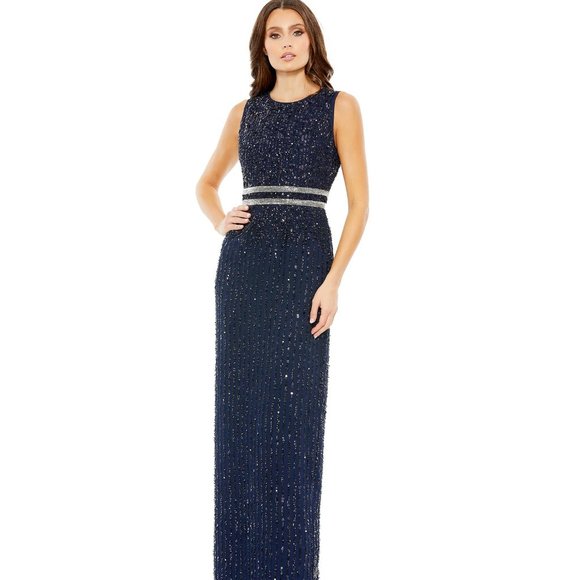 Mac Duggal | Dresses | Sequined High Neck Sleeveless Column Gown Navy ... Mac Duggal | Dresses | Sequined High Neck Sleeveless Column Gown Navy ...
